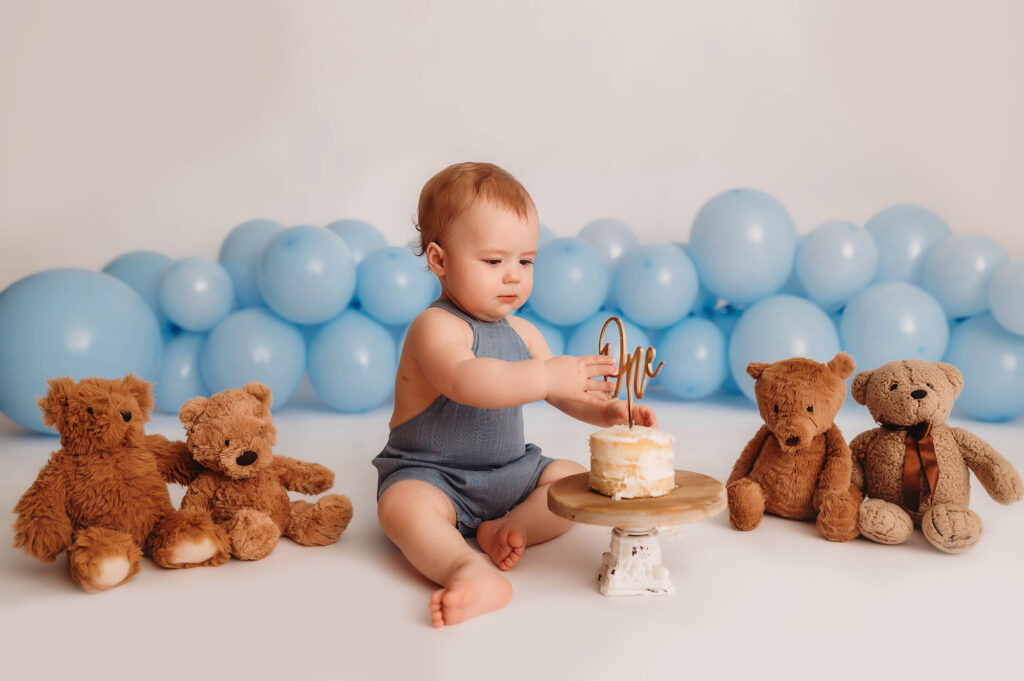 Baby celebrates his first birthday with a Cake Smash in Charleston, SC.