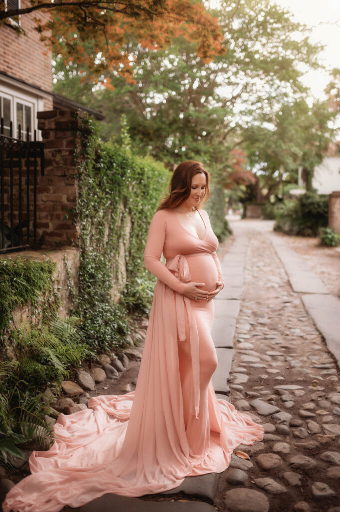 Expectant mother poses for Maternity Portraits in Charleston, South Carolina.