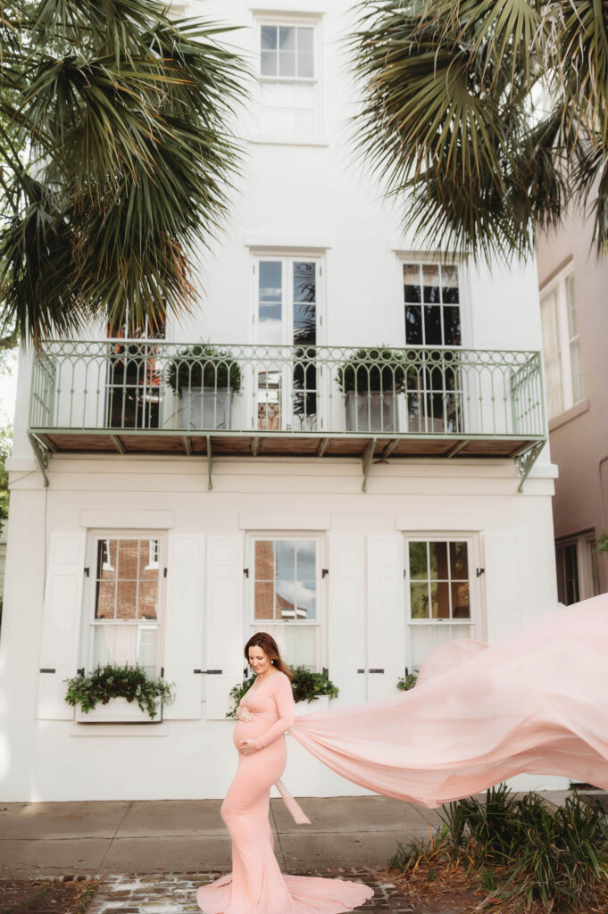 Expectant mother poses for Maternity Photos in Charleston, SC.