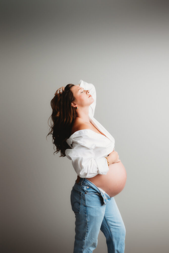 Expectant Mother poses for Studio Maternity Photography in Charleston.