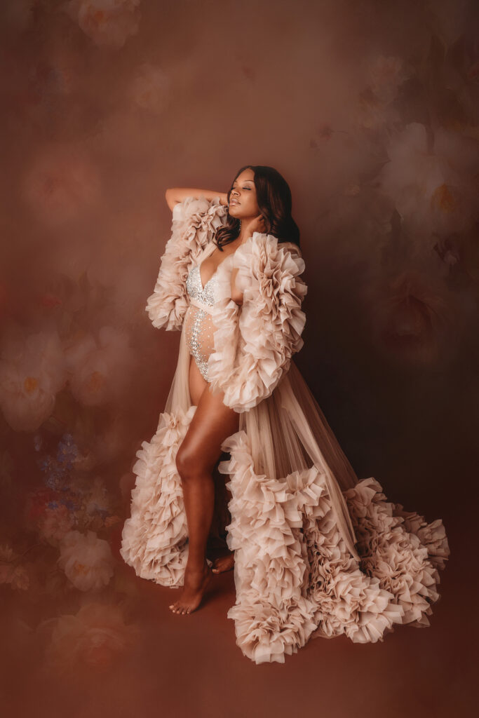 Expectant Mother poses for Editorial-Style Studio Maternity Photography in Charleston, South Carolina.