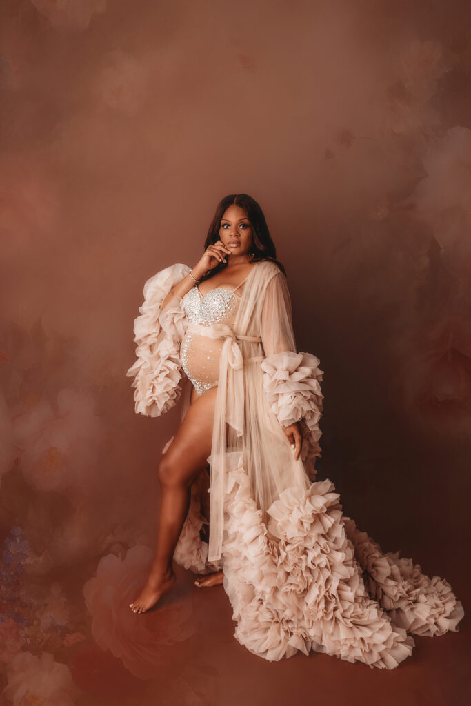 Expectant Mother poses for Editorial-Style Studio Maternity Photography in Charleston, South Carolina.