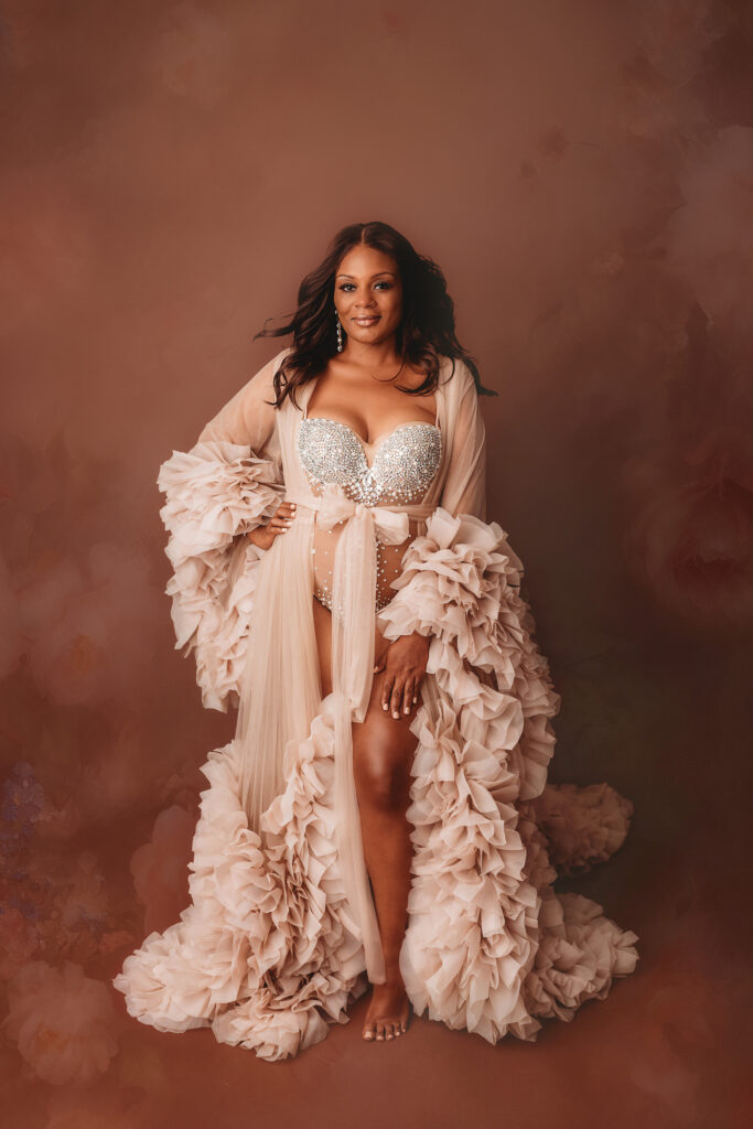 Expectant Mother poses for Editorial-Style Studio Maternity Photography in Charleston, South Carolina.