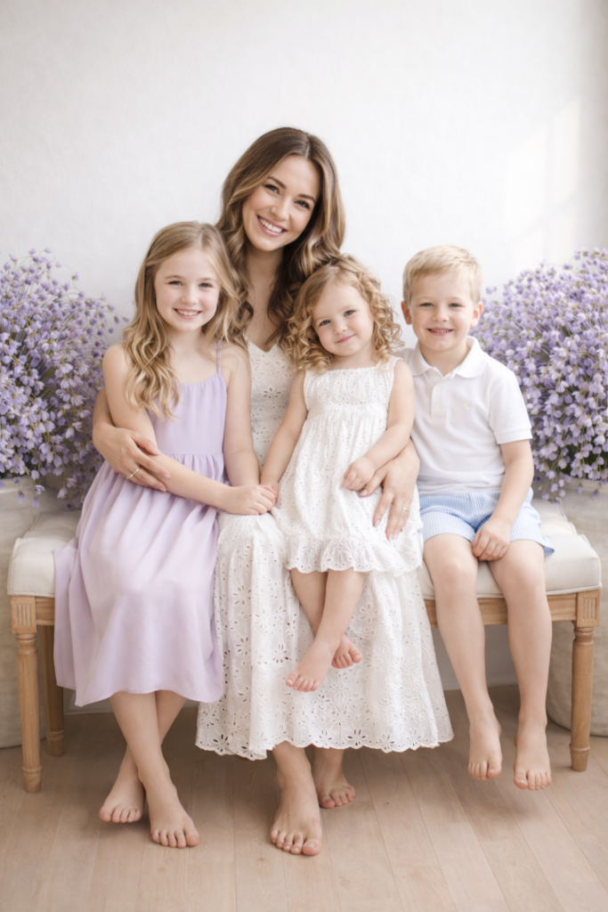 Mother poses with her children for Mother's Day Mini Sessions in Charleston. 