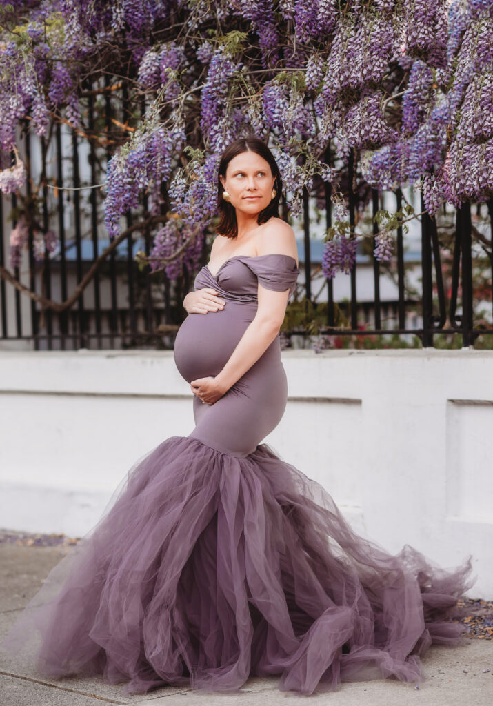 Expectant mother poses for Maternity Portraits in Charleston, SC after learning When to Schedule Maternity Photos in Charleston.