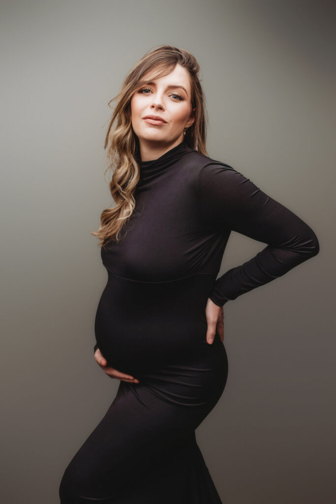 Expectant Mother poses for Studio Maternity Portrait Session at Holy City Babies Maternity Portrait Studio in Charleston, SC.