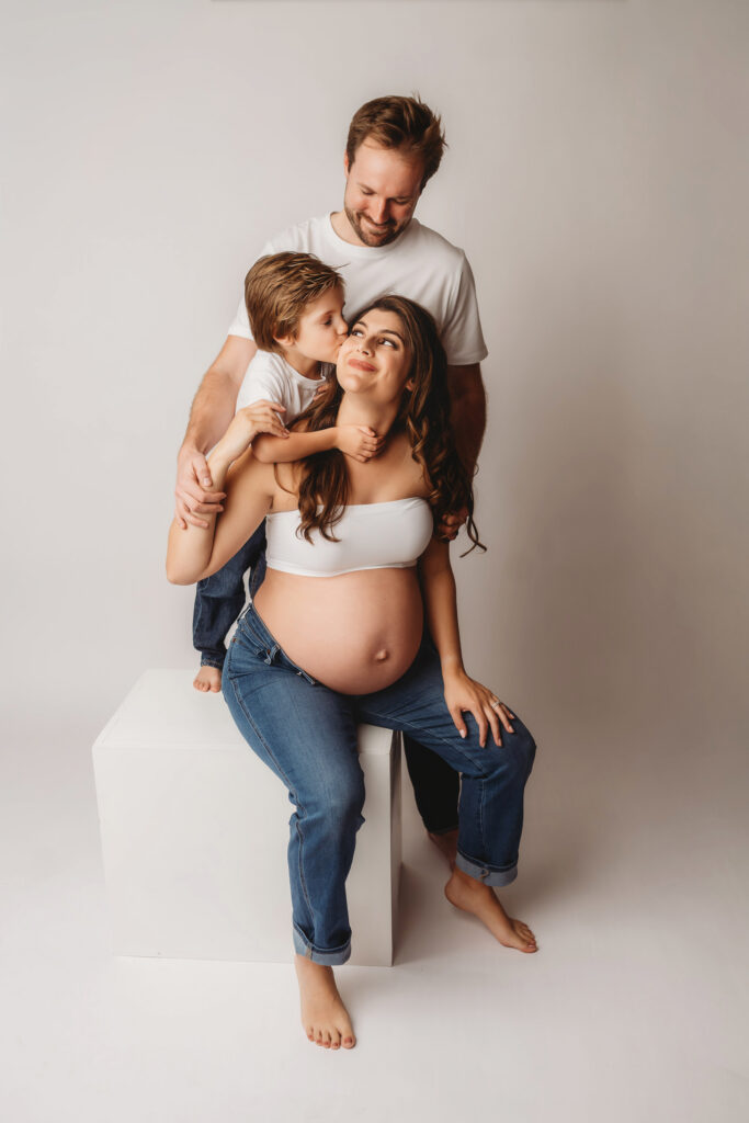 Charleston Maternity Photographer |  What to Wear for Maternity Photos - Pregnant mother poses for Studio Maternity Portraits at Holy City Babies Portrait Studio in Charleston, SC. 