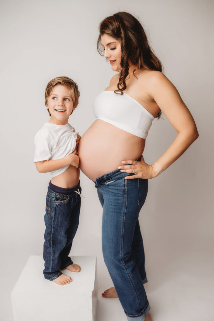 Pregnant mother poses for Studio Maternity Portraits at Holy City Babies Portrait Studio in Charleston, SC. 