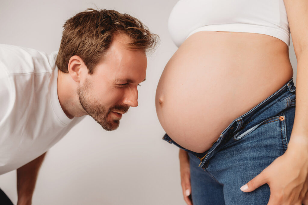 Pregnant mother poses for Studio Maternity Portraits at Holy City Babies Portrait Studio in Charleston, SC. 