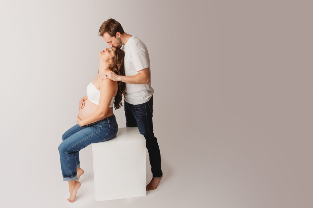 Pregnant mother poses for Studio Maternity Portraits at Holy City Babies Portrait Studio in Charleston, SC. 