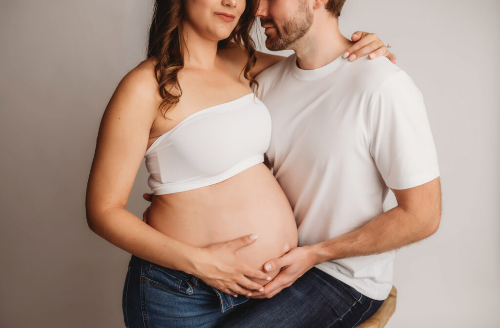 Pregnant mother poses for Studio Maternity Portraits at Holy City Babies Portrait Studio in Charleston, SC. 